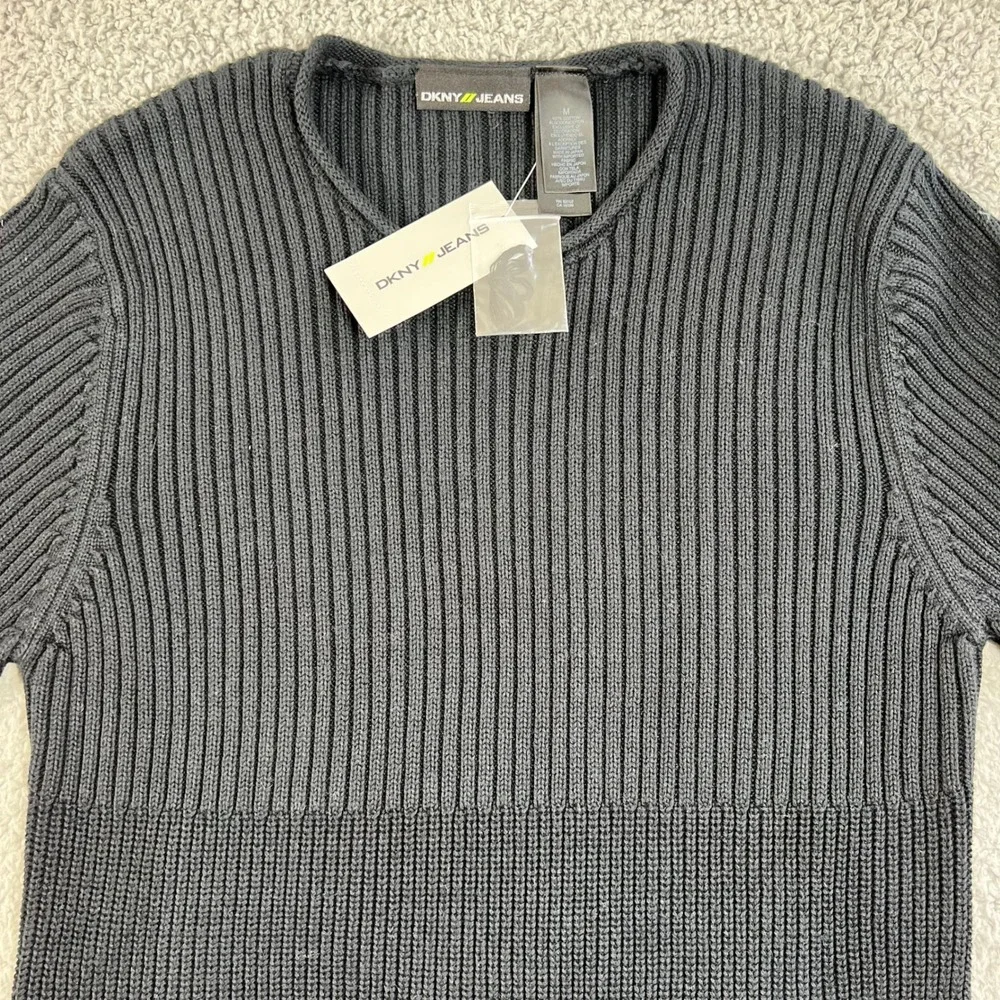 DKNY Jeans Men's Black‎ Ribbed Long Sleeve Sweater Size M VTG NWT